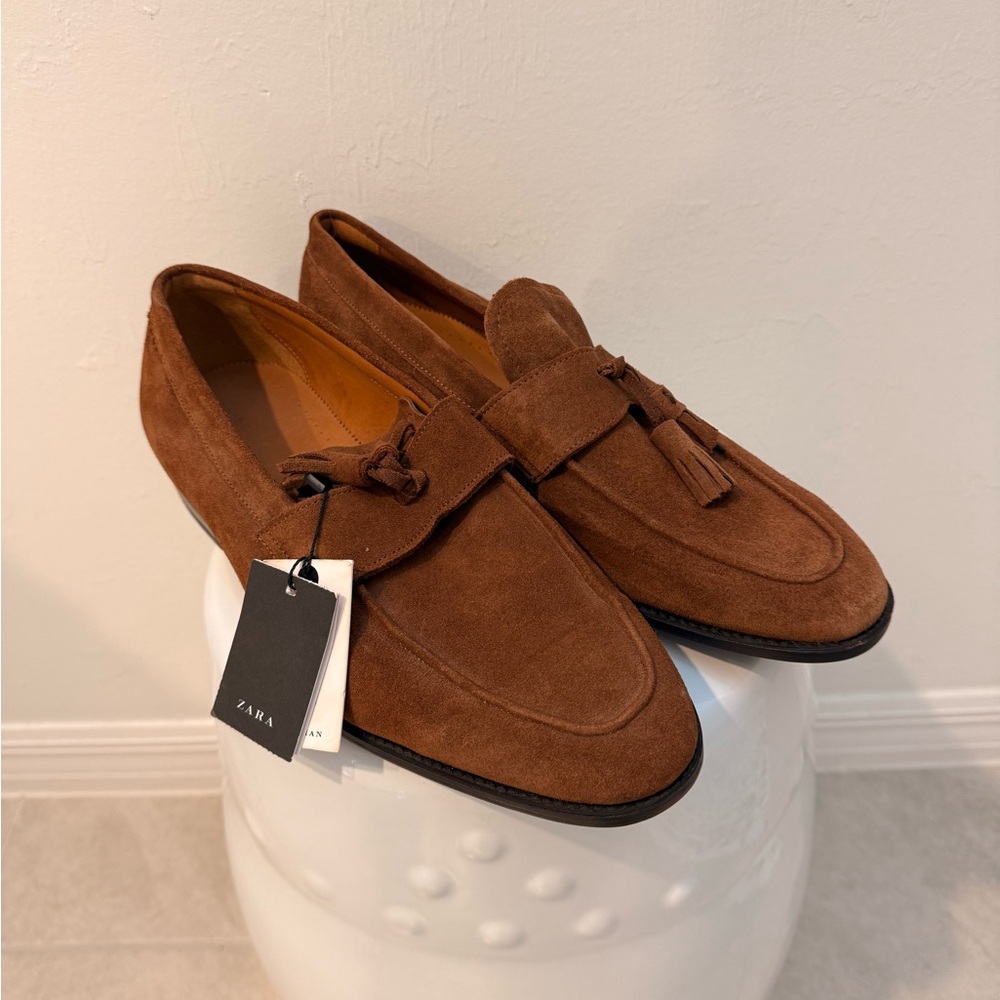 ZARA Suede  Tassel Loafers in Chestnut Brown New Size 11 - Picture 4 of 5
